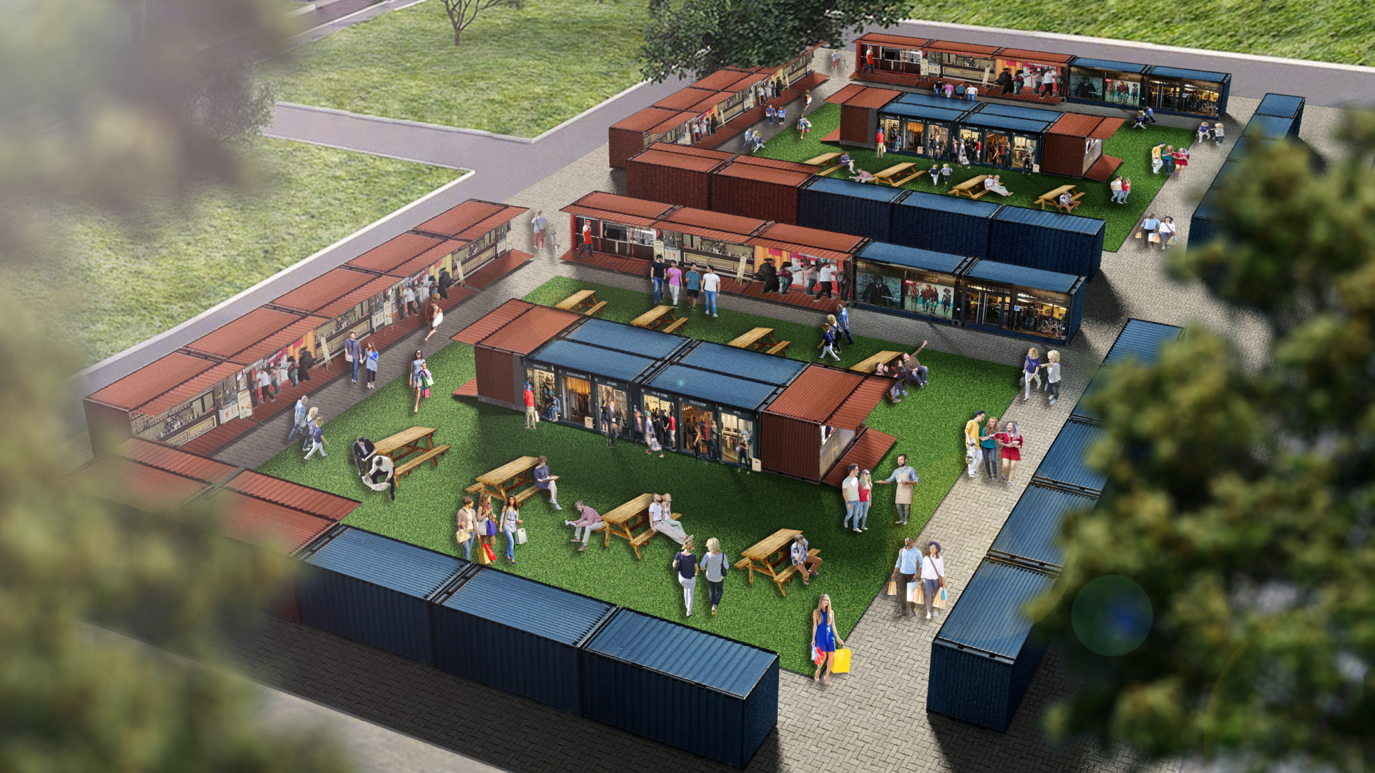 Mangawhai Central container market 3D render 1