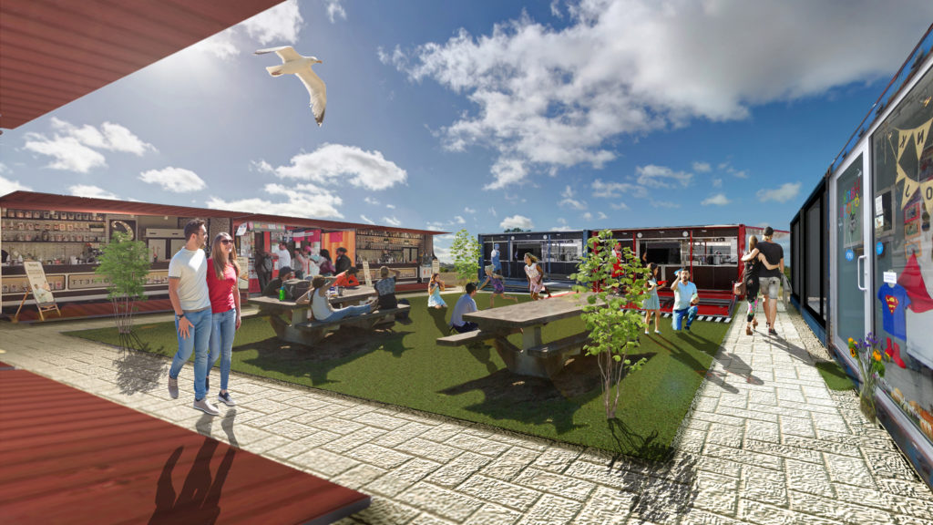Mangawhai Central container market 3d render 2